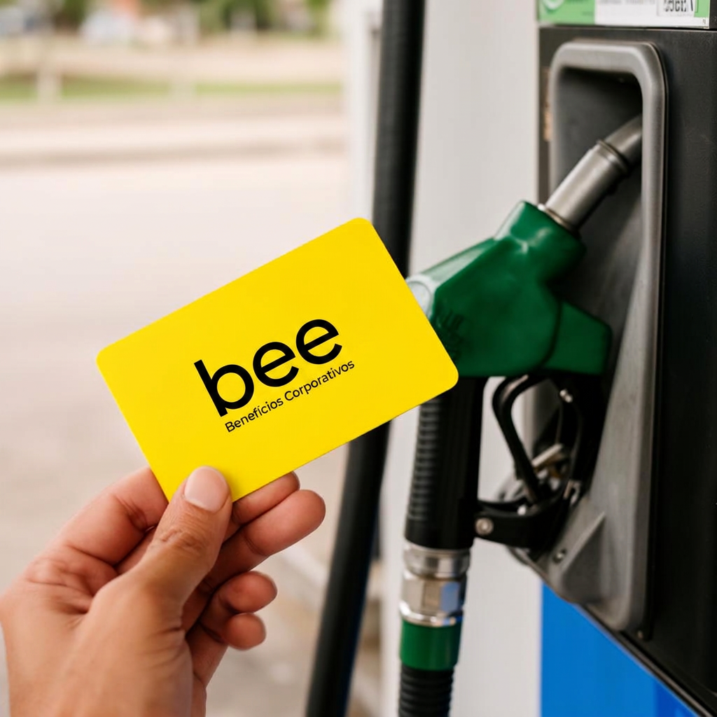 Cartão Bee Benefícios Corporativos sendo usado no posto de combustível